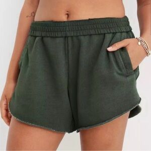 Aerie Fleece of Mind XS Hunter Green Casual Sweatshorts Pockets Comfy High Waist